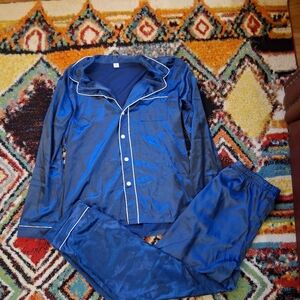 Blue Satin Pajama Set